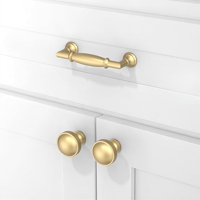10 Pack Brushed Gold Cabinet Pulls 3 Inch(76mm) Kitchen Cabinet Handles Solid Zinc Alloy Cabinet Hardware Drawer Pulls