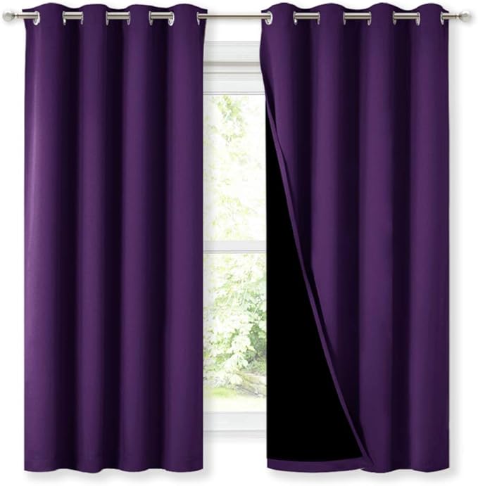 NICETOWN 100% Blackout Curtain Panels, Thermal Insulated Black Liner Curtains by NICETOWN