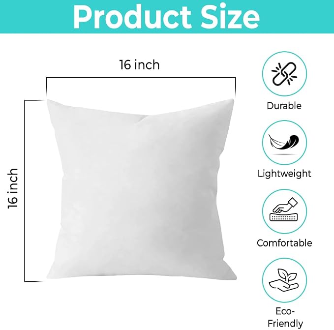 QUBA LINEN Throw Pillow Inserts, 16x16 Inches - Image 2