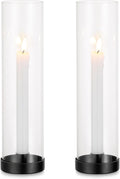 Romadedi Candlestick Candle Holders Hurricane Glass - 12 Inch Clear Black Taper Candle Holders for Table Centerpiece Wedding Party Birthday Christmas Decor Home Decorations, Set of 2
