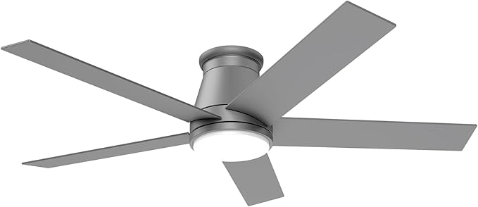wurzee 52 Inch Flush Mount Ceiling Fan, Matte Silver Ceiling Fan with Light, Reversible DC Motors, Dimmable,Timer, Noiseless, Ceiling fan for Indoor & Outdoor Farmhouses, Dining Rooms
