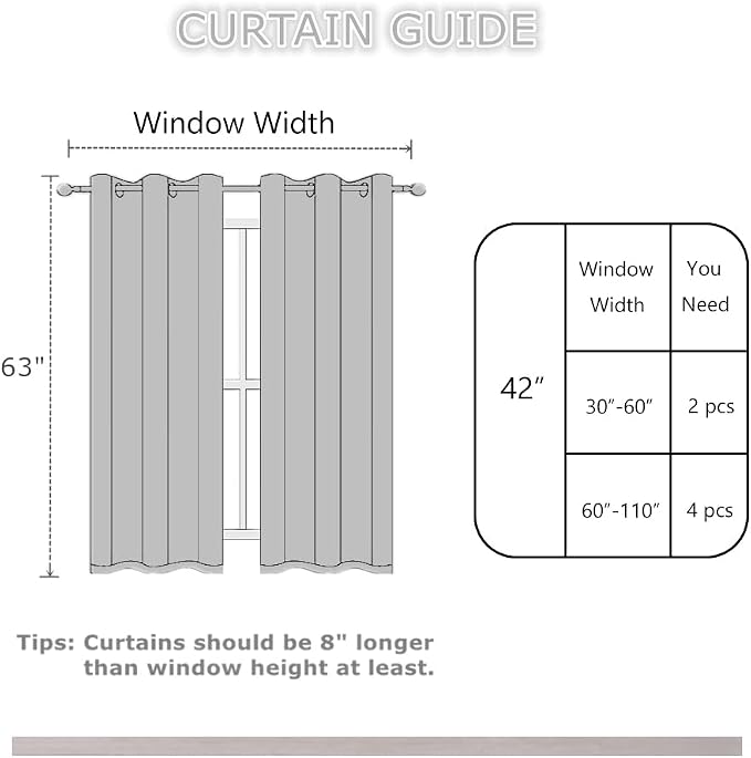 Beige Thermal Blackout Curtains/42 x 63 Inch/Set of 2 Panels Room Darkening - Image 4