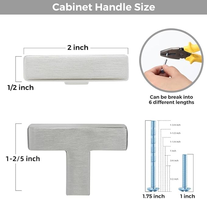 1 Pack Brushed Nickel Cabinet Knobs - Kitchen Cabinet Knobs Silver Cabinet Pulls for Kitchen Cabinet Drawer Stainless Steel Dresser Knobs for Cabinet Hardware 2in Length Single Hole Square
