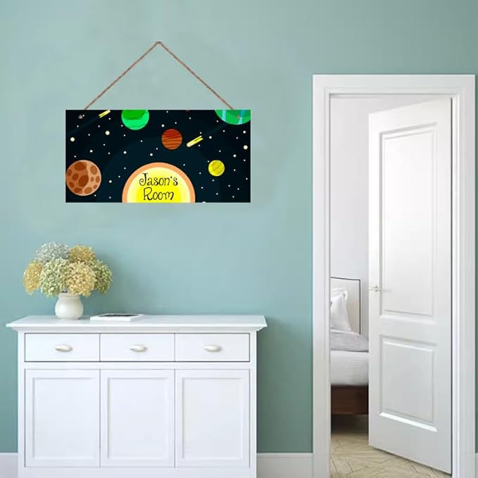 Personalized Sign Stars Planet Themed Bedroom Decor Fantasy Astronaut Sign Outer Space Decor for Kids Room Nursery Wall Decorations Stuff For Little Man Cave Boys Room