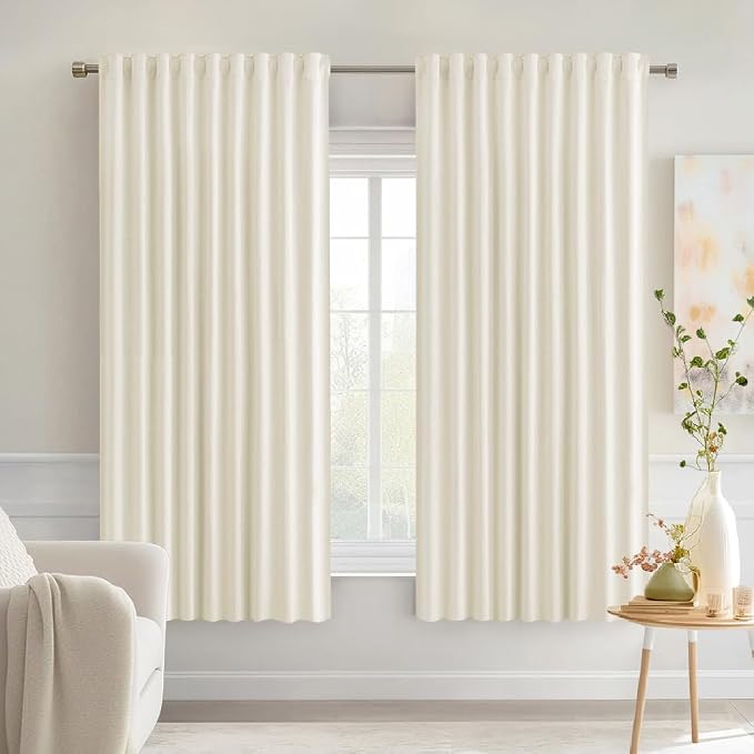 MIULEE Birch Back Tab Blackout Curtains 52x63 Inches Long 2 Panels Set | Rod by MIULEE