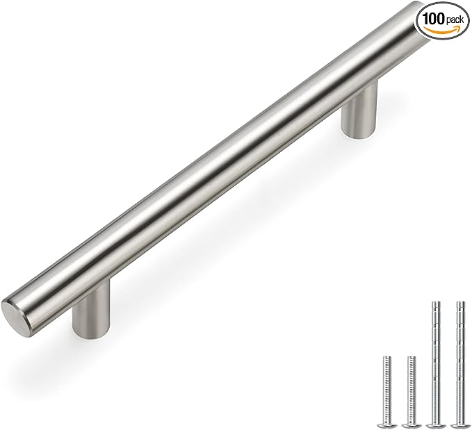 homdiy 96mm Cabinet Handles Drawer Pulls - HD201SN Cabinet Hardware Brushed Nickel Cabinet Pulls 100 Pack Modern Cupboard Handles for Kitchen Cabinets