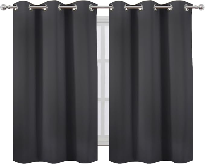 Dark Grey Blackout Curtains/38 x 54 Inch/Set of Two Panels Grommet Living Room - Image 2