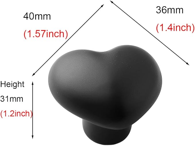 HUAMULAN 15PCS Semi Glossy Ceramic Knobs Heart Shape Cabinet Dresser Pulls Door Handles Cupboard Wardrobe Drawer,Semi Dull Black