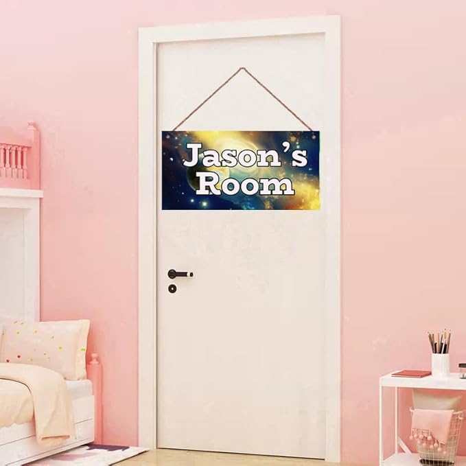Personalized Sign Galaxy Stars Themed Bedroom Decor Fantasy Sign for Kids Room Outer Space Decor for Boys Room Nursery Wall Decorations Stuff For Little Man Cave