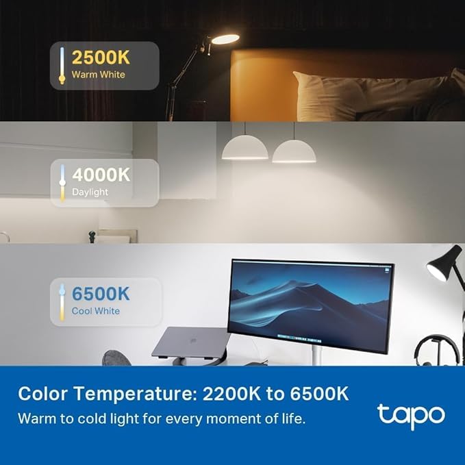 Tapo TP-Link Smart Light Bulbs, 1100 Lumens High Brightness (75W Equivalent), Matter-Certified, 16M Colors WiFi Light Bulb, Dimmable, Works w/Siri, Alexa & Google Home, A19 E26, L535E(4-Pack)