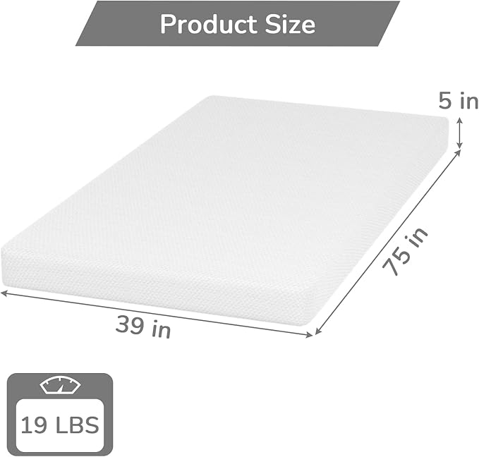 PayLessHere | Twin Mattress | 5 Inch | Green Tea Gel Memory Foam | Medium Firm Feel | Bed-in-a-Box | CertiPUR-US Certified | Fiberglass Free | Cooling & Breathable | Pressure Relief