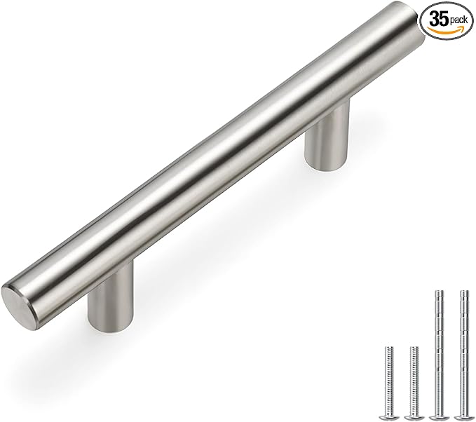 homdiy Cabinet Handles Brushed Nickel Drawer Handles 2-1/2in(64mm) Hole Center Modern Style Round Bar for Kitchen Cabinets 35Pack
