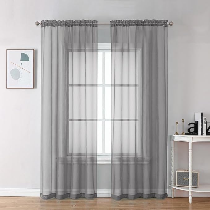 Charcoal Grey Sheer Curtains 78 Inches Long 2 Panels by OVZME