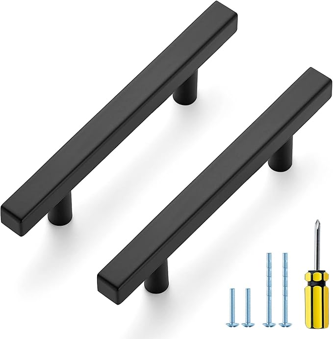 Ravinte Black Cabinet Handles 30 Pack 3-1/2 inch Matte Black Square Cabinet Pulls Kitchen Hardware 6 inch Overall Length Kitchen Drawer Pulls