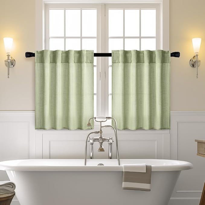 MIULEE Sage Green Kitchen Curtain 30 Inches Length 2 Panels Farmhouse | - Image 2