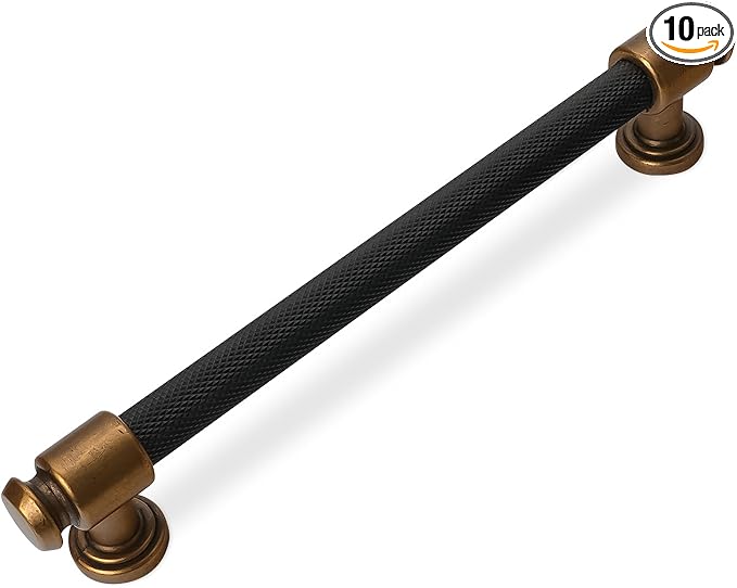 10 Pack 6-1/4" Hole Center(160mm) Black and Antique Brass Kitchen Cabinet Handles Knurled Cabinet Pulls Black Drawer Pulls Kitchen Cabinet Hardware Kitchen Handles Dresser Handles