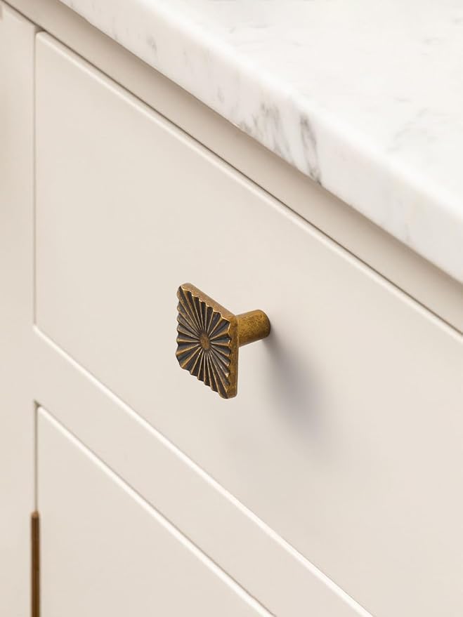 5 Pack Antique Brass Cabinet Knobs Square Vintage Drawer Pulls Bathroom Dresser Handles Hardware Zinc Alloy