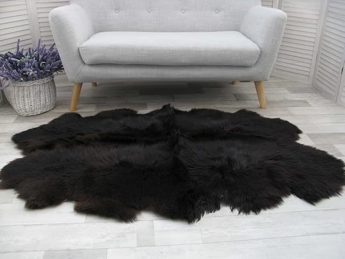 HUAHOO Premium Genuine Sheepskin Rug Black Real Australia Sheepskin Natural - Image 6