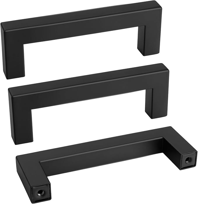goldenwarm 150 Pack 3-1/2 Inch Black Cabinet Handles Matte Black Drawer Pulls Stainless Steel Cabinets Hardware Square Bar Modern for Kitchen Bathroom Cupboard