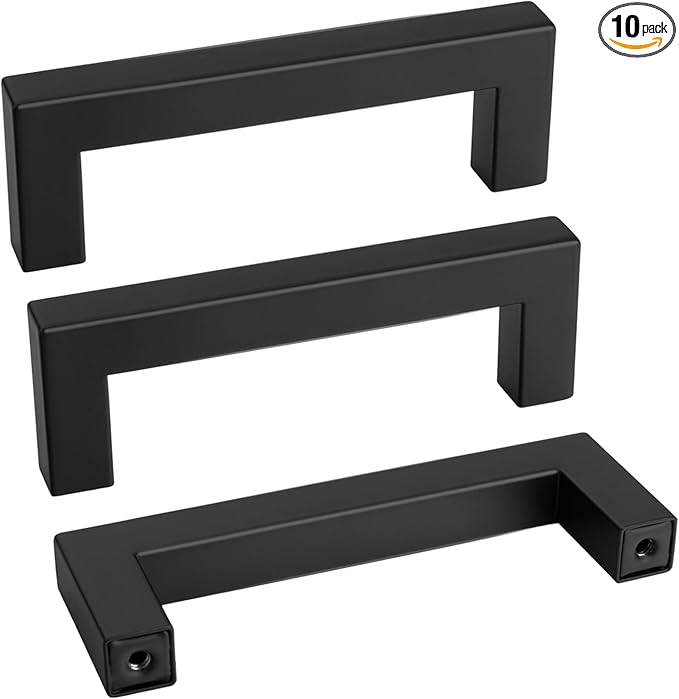 Goldenwarm 10Pack Black Square Bar Cabinet Pull Drawer Handle Stainless Steel Modern Hardware for Kitchen and Bathroom Cabinets Cupboard,Center to Center 3-1/2in (90mm) Square Bar Cabinet Pull