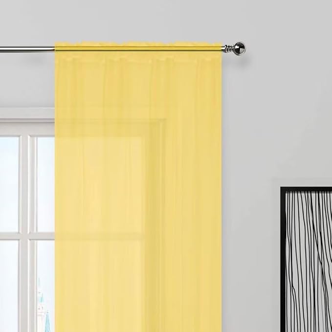 SpaceDresser Yellow Sheer Curtains 4 Panels Rod Pocket Semi-Sheer Curtain 96 - Image 3