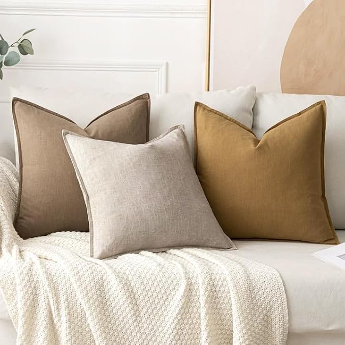 MIULEE Decorative Linen Pillow Covers 20x20 Inch Natural Linen | Boho - Image 4