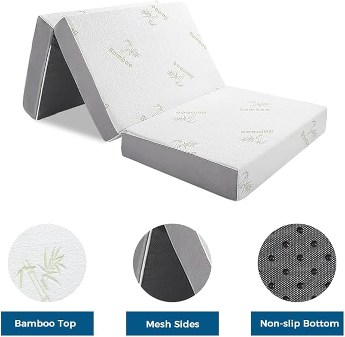 Inofia 6 Inch Folding Mattress, Trifold Memory Foam RV Mattress with Ultra Soft Removable Cover, Foldable & Portable for Camper/Truck/Trailer/Guest Bed, Short Queen Size (74" x 60" x 6")