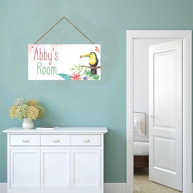 Personalized Name Vintage Bird Hornbill Sign For Girls Room Baby Nursery Door Wood Plaque Hanging Wall Art Decor For Kids Bedroom Nursery Home Kitchen Garden Yard Wall Bedroom Club