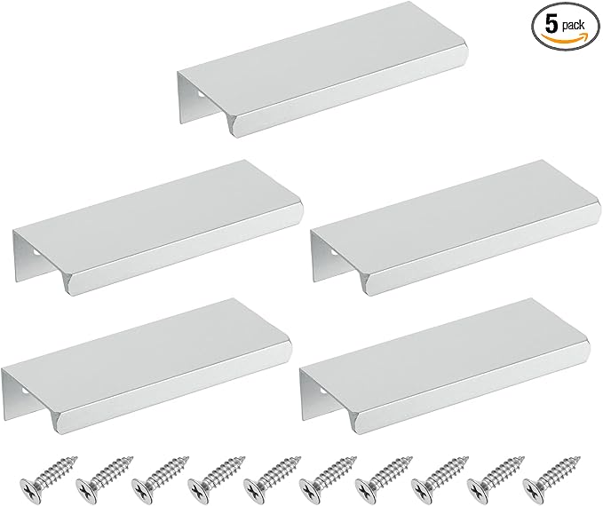 uxcell Cabinet Finger Edge Pull, 5pcs 80mm / 3.15" Aluminum Alloy Back Mount Hidden Cabinet Pulls Concealed Handle for Home Kitchen Drawer Cabinet, Silver