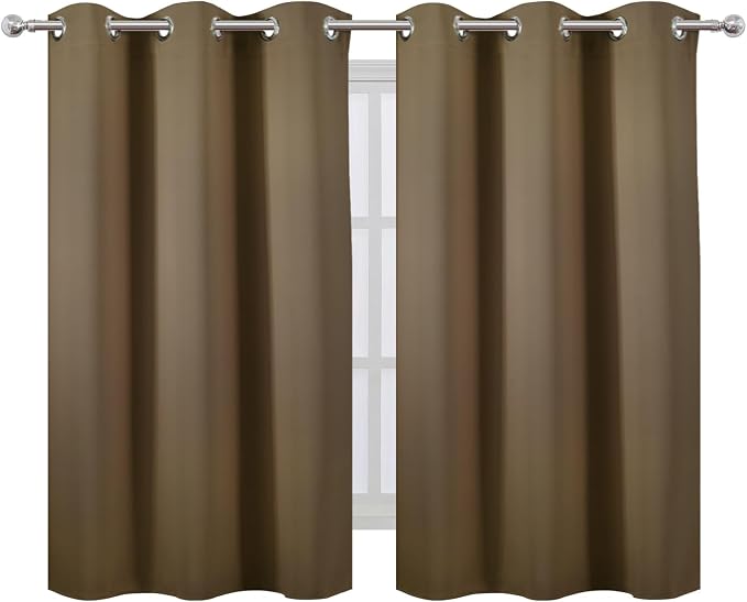 Brown Blackout Curtains 42 x 54 Inch Length Set of 2 Panels Grommet Bedroom - Image 2