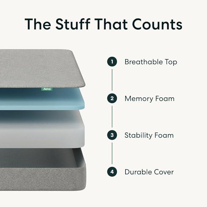 Siena 8” Full Memory Foam Mattress - Medium Firm - 180 Night Trial - Premium Pressure-Relieving Layers - 10 Year Warranty - Mattress in a Box - CertiPUR-US Certified