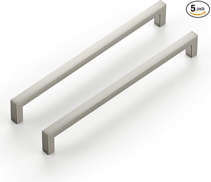 Ravinte 5 Pack Solid 7-1/2 Inch Center to Center Slim Square Bar Drawer Handles - Kitchen Cabinet Hardware Brushed Nickel Pulls - Handles for Cabinets and Drawers