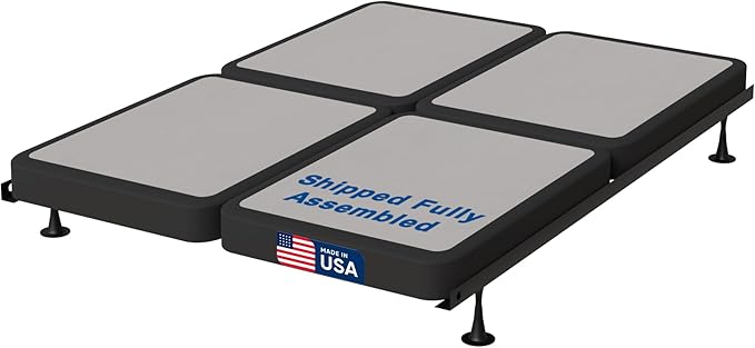 Treaton, 4-Inch Sturdy Wood Box Spring for Mattress Support - Durable and Fully Assembled, Natural Wood Foundation for King(Fold), Gray