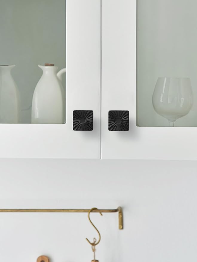 5 Pack Black Cabinet Knobs Square Drawer Pulls Bathroom Dresser Handles Hardware Zinc Alloy