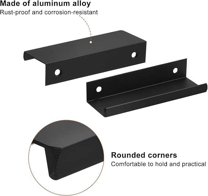 uxcell Cabinet Finger Edge Pull, 3pcs 80mm / 3.15" Aluminum Alloy Back Mount Hidden Cabinet Pulls Concealed Handle for Home Kitchen Drawer Cabinet, Black