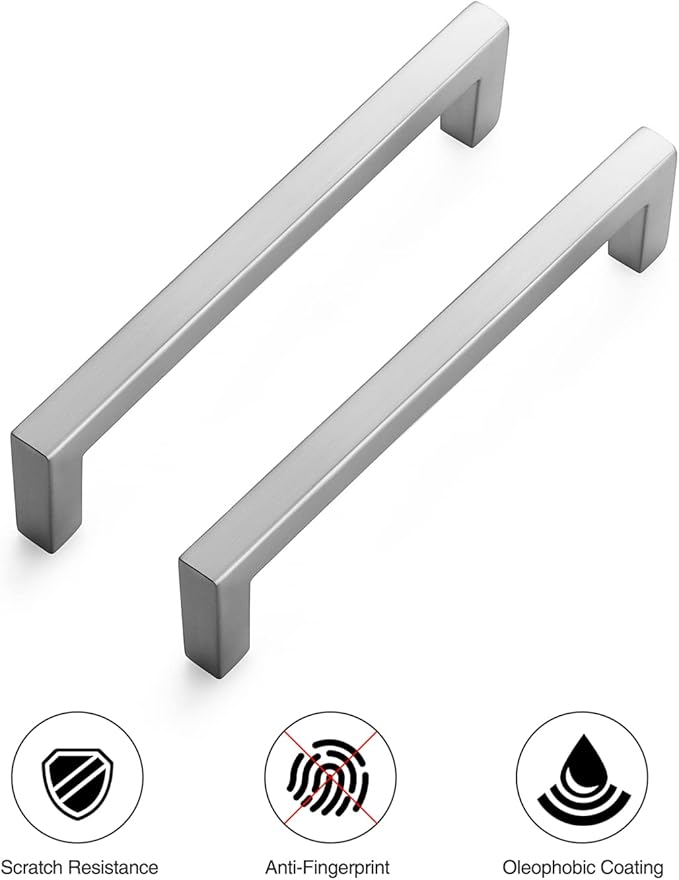Ravinte 15 Pack Solid 5 Inch Center to Center Slim Square Bar Drawer Handles Kitchen Cabinet Handles Brushed Nickel Drawer Pulls Kitchen Cabinet Hardware Kitchen Handles Cabinet Pulls