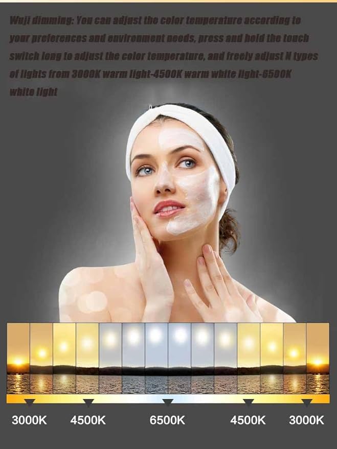 Half Moon LED Bathroom Mirror, Frameless Backlit Wall Mirror, Anti-Fog Smart Vanity Mirror,3 Colors Lights Dimmable Brightness and Time,Touch Switch(Left Semicircle, 110 * 77)