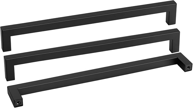goldenwarm 150 Pack 18 Inch Black Cabinet Handles Matte Black Drawer Pulls Stainless Steel Cabinets Hardware Square Bar Modern for Kitchen Bathroom Cupboard