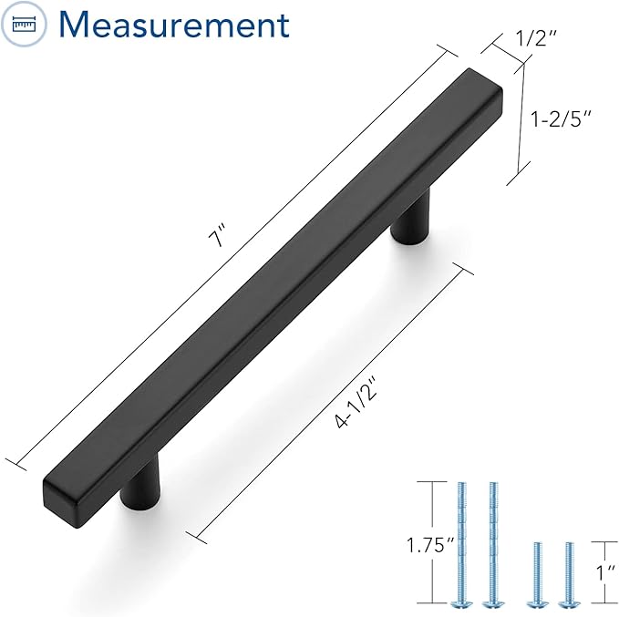 Ravinte Black Cabinet Handles 20 Pack 4-1/2 inch Matte Black Square Cabinet Pulls Kitchen Hardware 7 inch Overall Length Kitchen Drawer Pulls