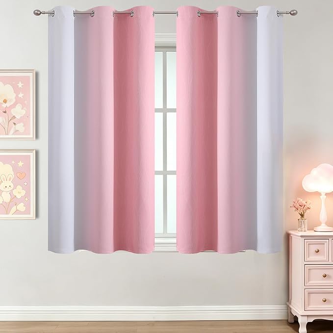 Pink and Greyish White Ombre Blackout Curtains - Image 2