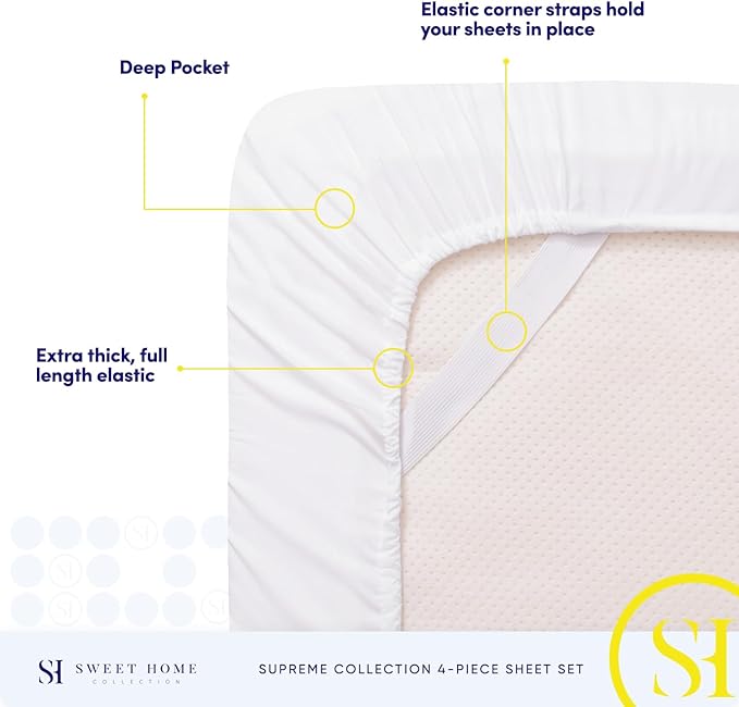 1800 Supreme Collection - Breathable Luxury California King Sheet Set with Full Elastic & Secure Corner Straps Built In, Cal King Deep Pocket Bedding Set, White