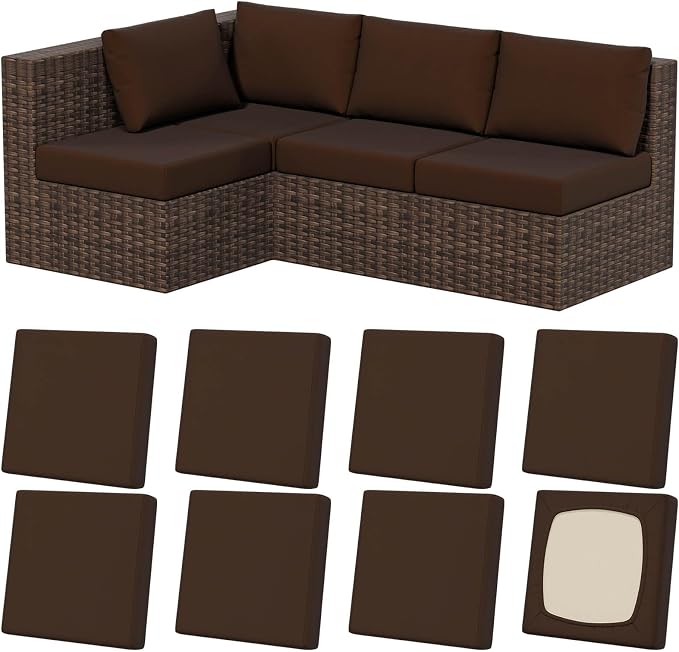 8Pcs Outdoor Cushion Covers, Stretch Patio Furniture Couch Chair Slipcovers | by VORSHAPE