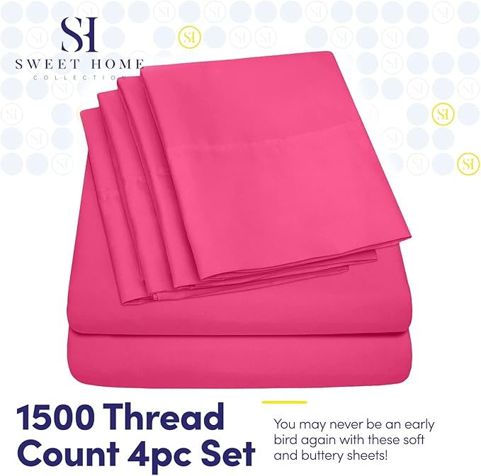 Twin XL Size Bed Sheets - 4 Piece 1500 Supreme Collection Fine Brushed Microfiber Deep Pocket Twin X-Large Sheet Set Bedding - 1 EXTRA PILLOW CASES, GREAT VALUE, Twin XL, Fuschia