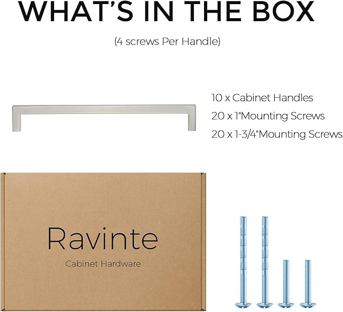Ravinte 10 Pack Solid 7-1/2 Inch Center to Center Slim Square Bar Dresser Drawer Handles Kitchen Cabinet Handles Brushed Nickel Drawer Pulls Kitchen Cabinet Hardware Pulls