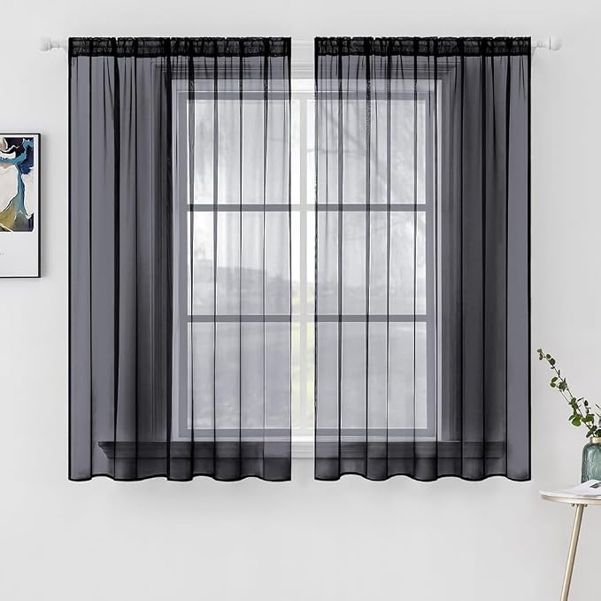 MIULEE 2 Panels Sheer Curtains for Living Room 54 X 54 Inches Black | Sheer by MIULEE