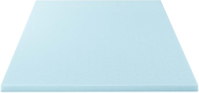 Best Price Mattress 2 Inch Ventilated Memory Foam Mattress Topper, Cooling Gel Infusion, King, Dorm Essentials, Blue