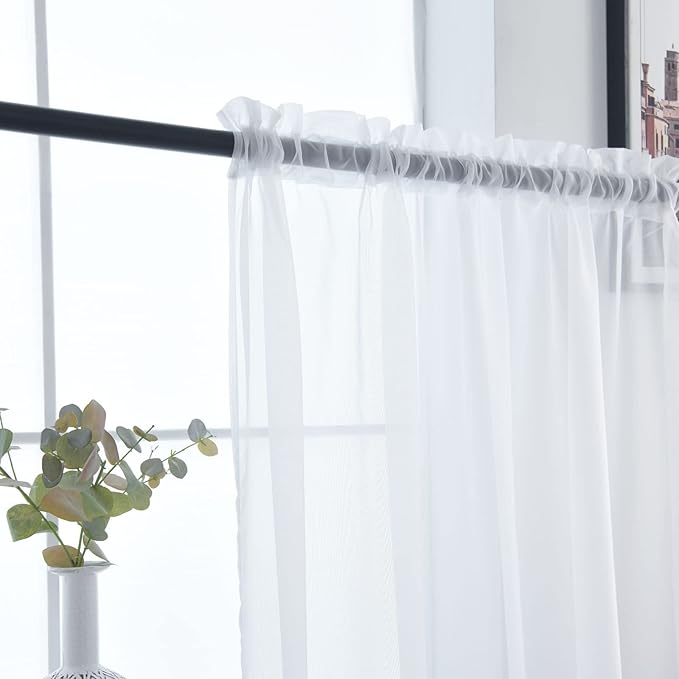 SpaceDresser Basic Rod Pocket Sheer Voile Window Curtain Liners White 2 Panels - Image 6