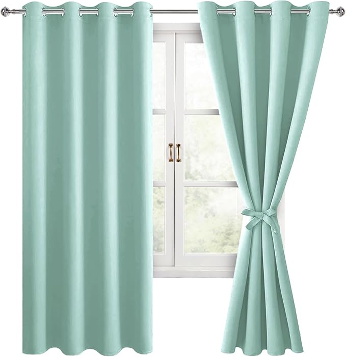 Blackout Curtains for Bedroom, 52 x 63 Inches Length, Aqua | Thermal Insulated by Hiasan