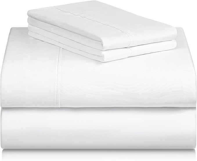 LuxClub 4 PC Queen Sheet Set, Bed Sheets Queen Size, Deep Pockets Wrinkle Free Cooling Bed Sheets Machine Washable Hotel Bedding Silky Soft - White Queen