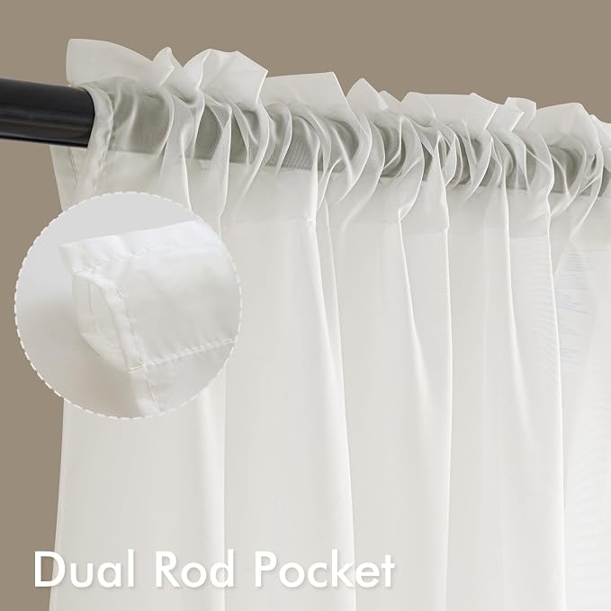 MIULEE Ivory Sheer Curtains 102 Inches Long 4 Panels 42 x 102 Inches | Light - Image 3